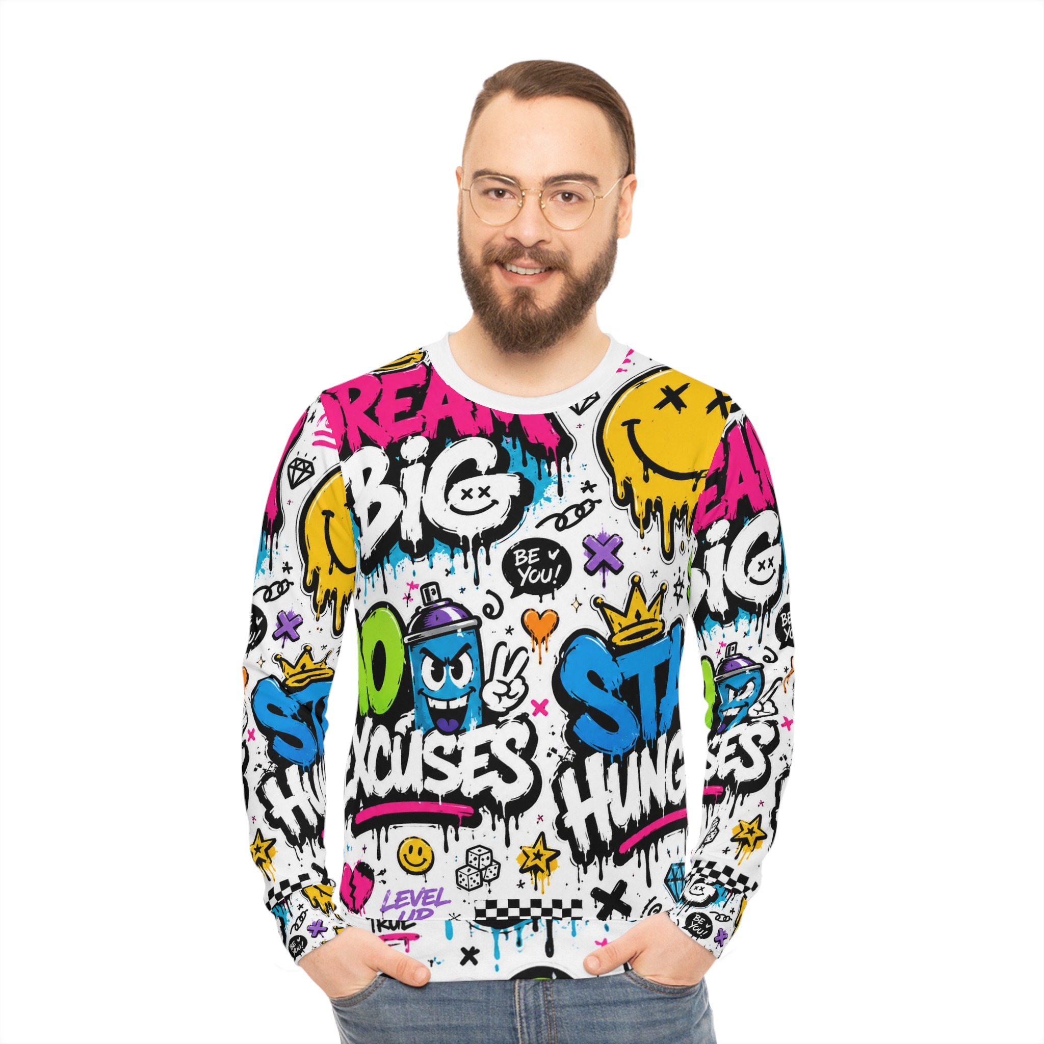 Graffiti Streetwear Sweatshirt β 'Dream Big / No Excuses / Stay Hungry' All-Over Print