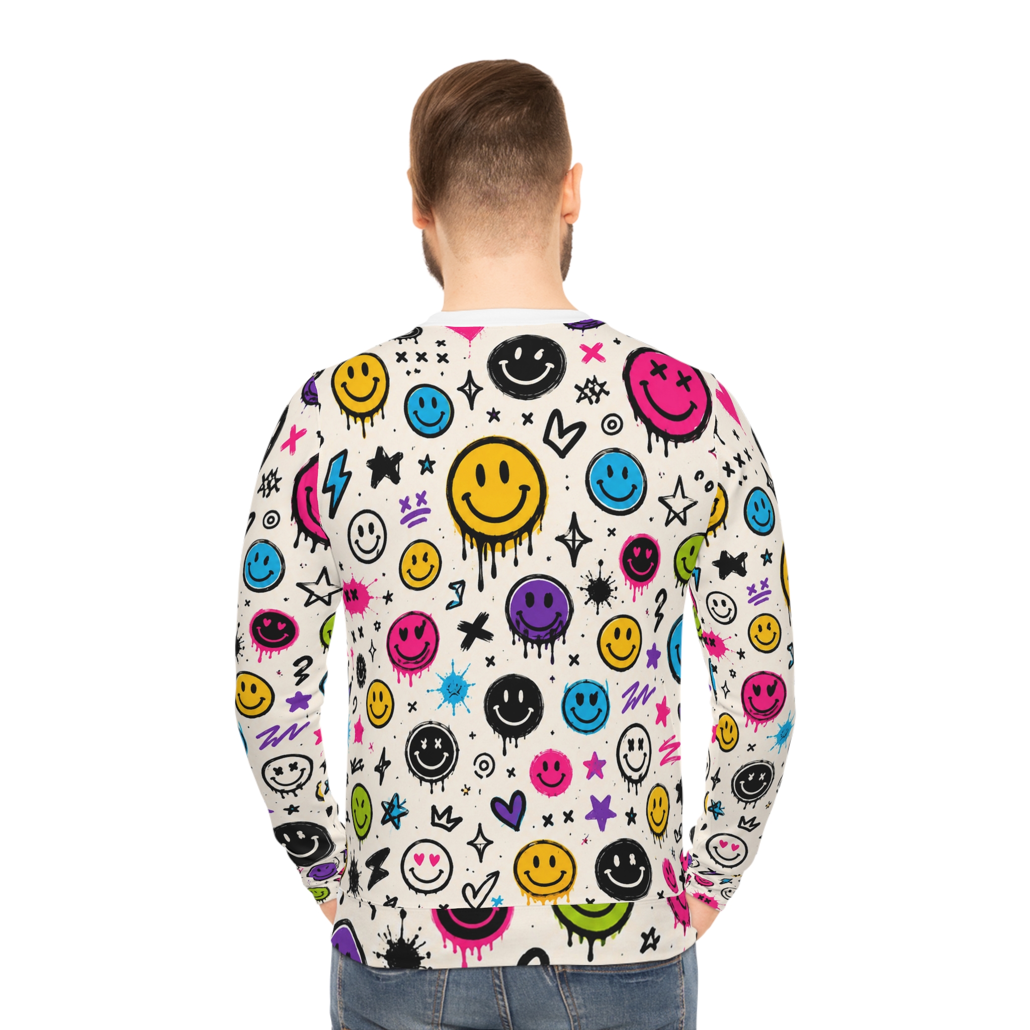 Smiley Graffiti Lightweight Sweatshirt — Colorful All-Over Print - Image 4
