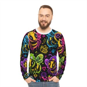 Neon Grunge Bee Sweatshirt – Colorful All-Over Print Lightweight Pullover