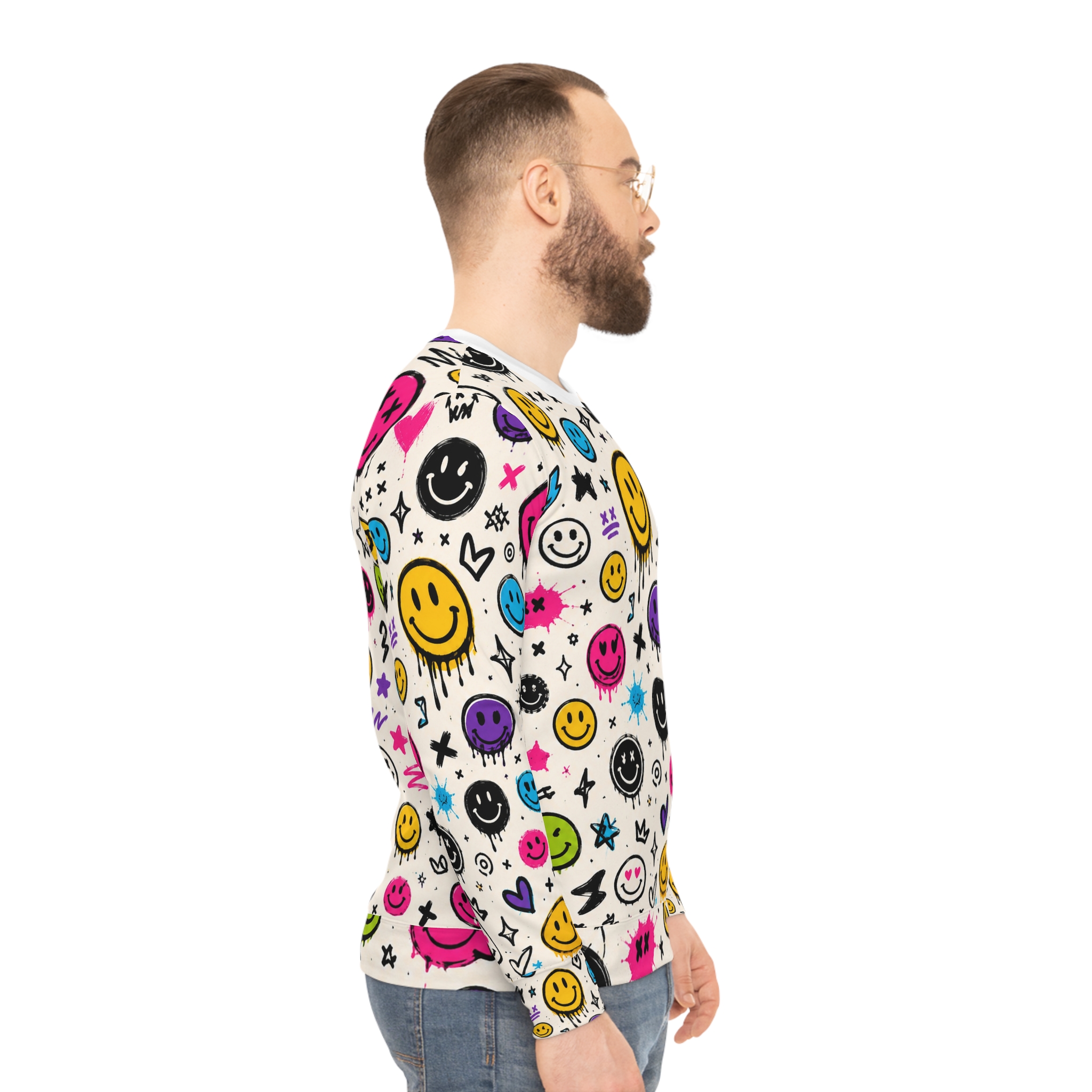 Smiley Graffiti Lightweight Sweatshirt — Colorful All-Over Print - Image 5