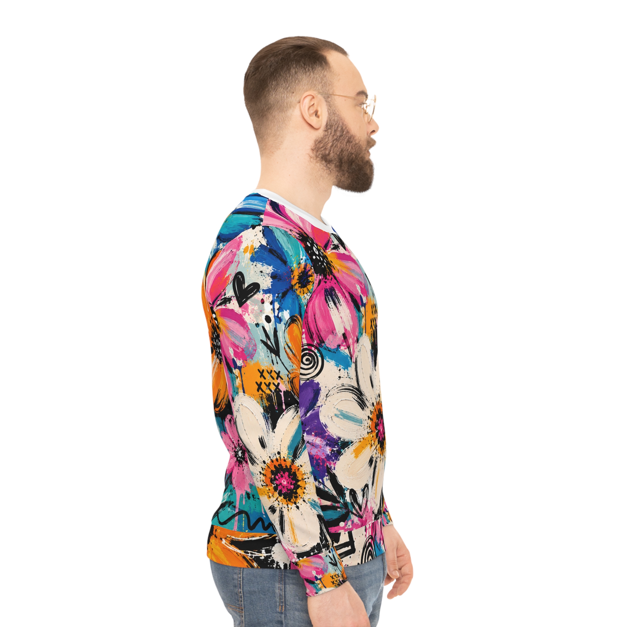 Floral Pop All-Over Print Sweatshirt — Vibrant Painterly Flowers Crewneck - Image 5