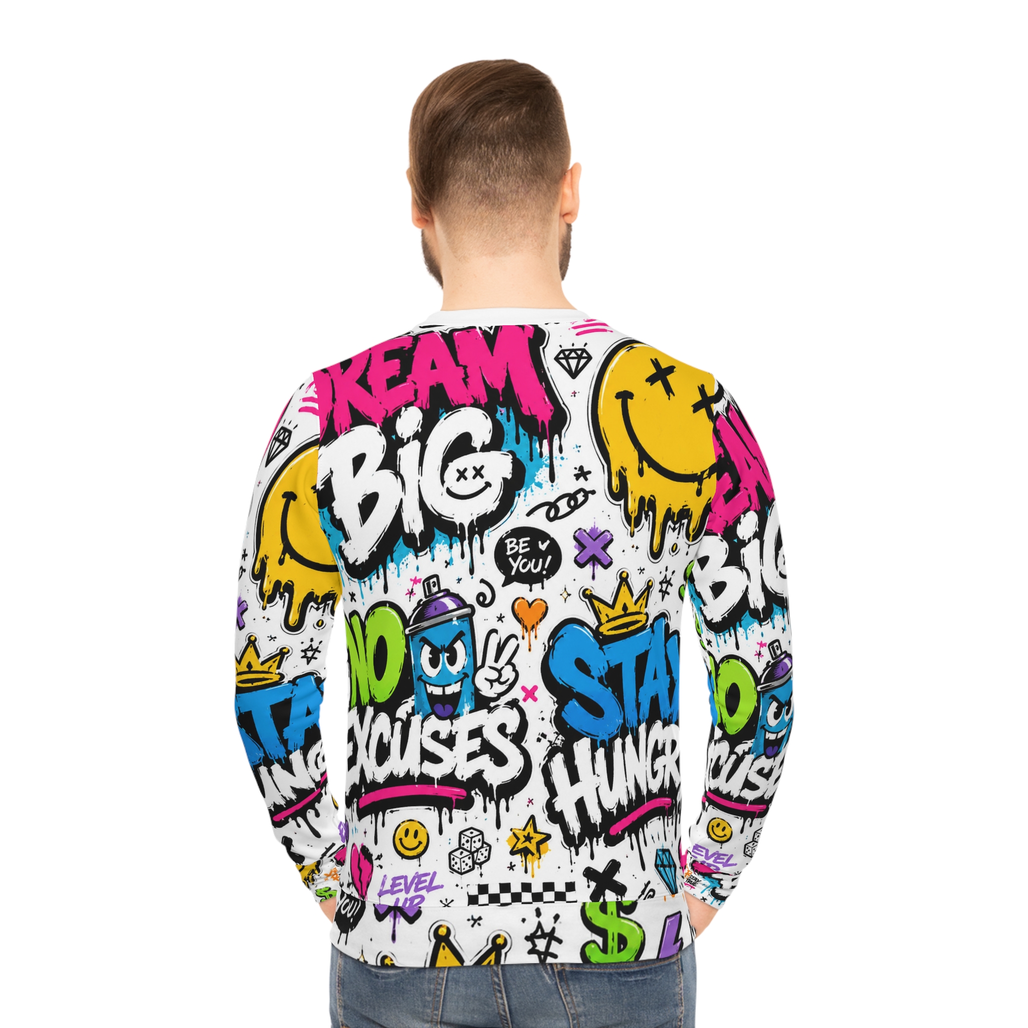 Graffiti Streetwear Sweatshirt β 'Dream Big / No Excuses / Stay Hungry' All-Over Print - Image 2