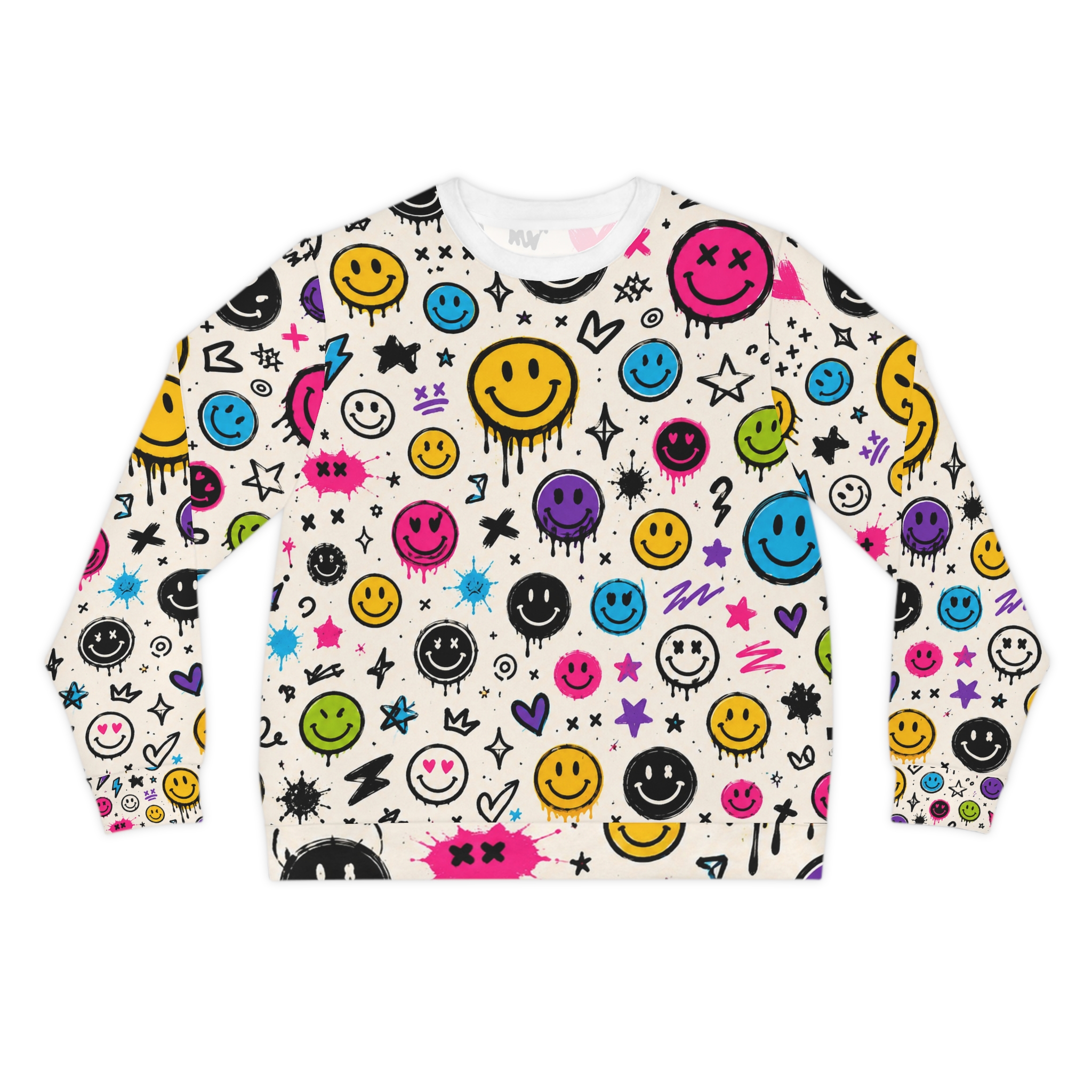 Smiley Graffiti Lightweight Sweatshirt — Colorful All-Over Print - Image 2