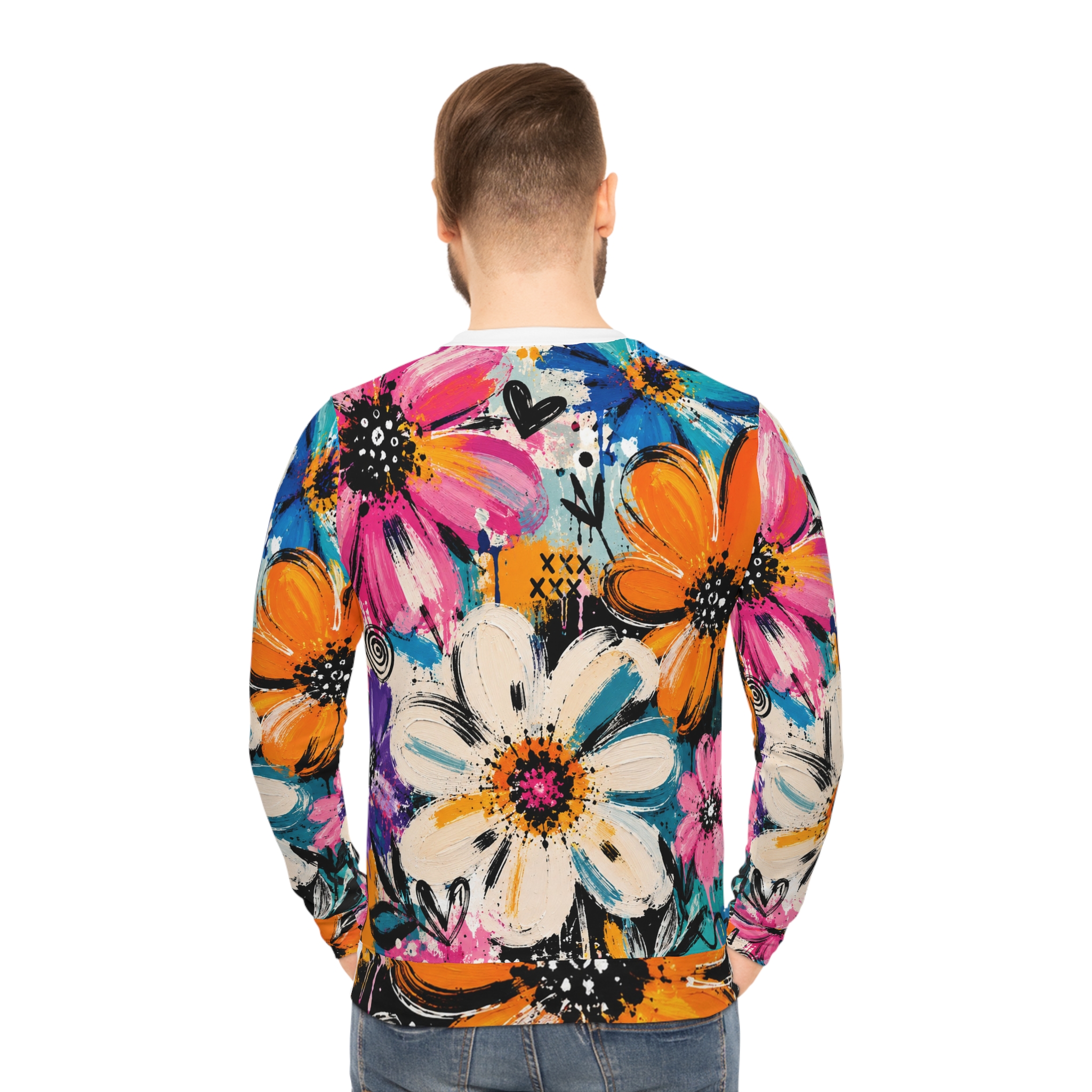 Floral Pop All-Over Print Sweatshirt — Vibrant Painterly Flowers Crewneck - Image 4