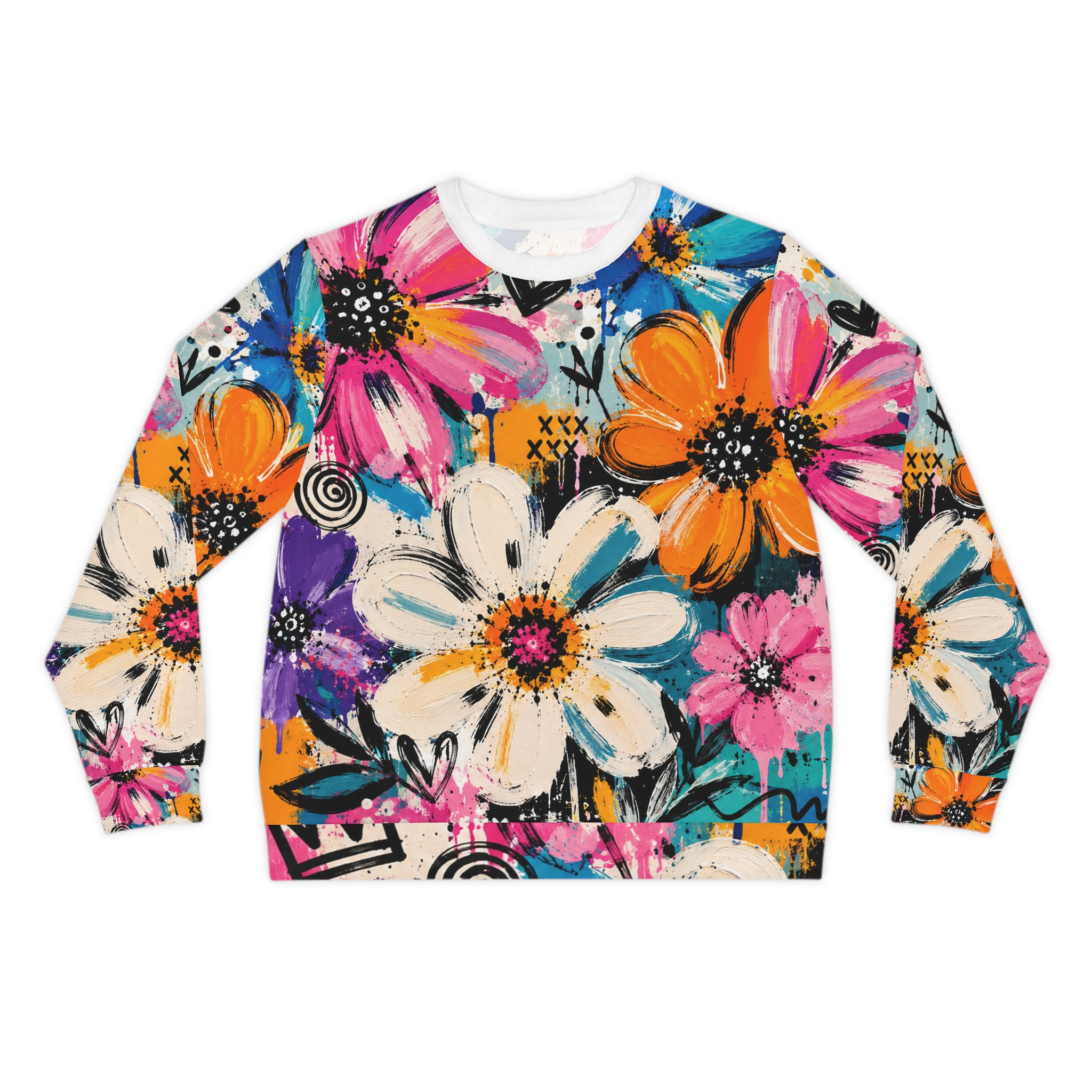 Floral Pop All-Over Print Sweatshirt — Vibrant Painterly Flowers Crewneck - Image 2