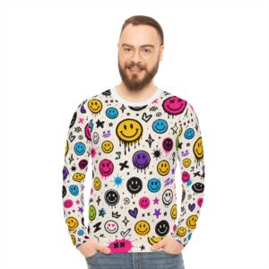 Smiley Graffiti Lightweight Sweatshirt — Colorful All-Over Print