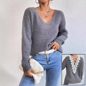 Y2k Clothes V-neck Sweater Ladies Winter Backless Streetwear Bandage Cashmere Sweater Women High Quality
