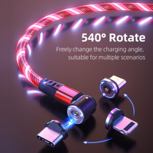 540 Rotate Luminous Magnetic Cable 3A Fast Charging Mobile Phone Charge Cable For LED Micro USB Type C For I