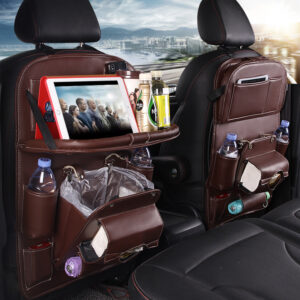 PU Leather Car Storage Bag Multifunction Seat Back Tray Hanging Bag Waterproof Car Organizer Automotive