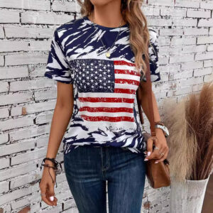 Flag Print T-shirt Crew Neck Casual