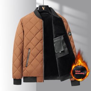 Fashion Rhombic-sewing Design Cotton Coat Winter Warm Thickened Baseball Jacket Casual Solid Color Outwear