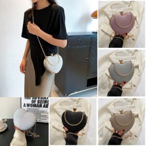 Evening Clutch Bag Women Bag Shiny Handbag Heart Shape Metal Clutches Bag Fashion Chain Shoulder Crossbody