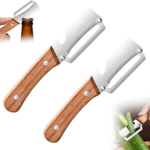 Vegetable Peeler With Wooden Handle And Bottle Opener 2 In 1 Stainless Steel Kitchen Tool For Fruit Potato