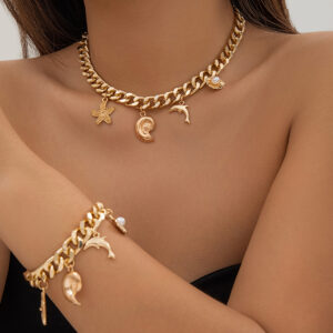 Creative Boho Conch Dolphin Starfish Pendant Choker Necklace Bracelets Women Trendy Vintage Tassel Chain
