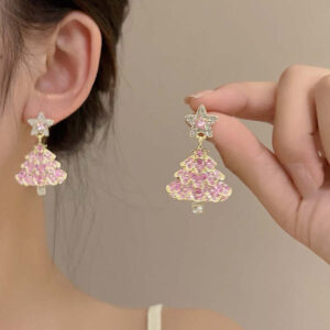 Design Sweet Christmas Tree Earrings For Women Light Luxury Sparkling Zircon Dangle Earring Xmas Holiday