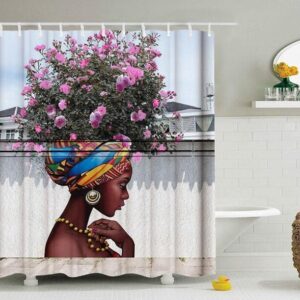 Art Design Graffiti Art Hip Hop African Girl With Black Hair Big Earring With Modern Building Shower Curtain