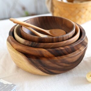 Kitchen Natural Wooden Bowl Household Fruit Bowl Salad Bowl For Home Restaurant Food Container Wooden