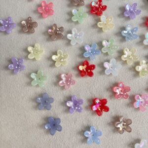 Translucent Jelly 5-Petal Star Flower Beads, AB Iridescent Center-Hole Spacers For DIY Vintage Hair Sticks