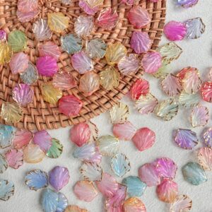 Gradient Gold Trim Shell Leaf Beads, Transparent Acrylic Petal Charms For DIY Jewelry Making, Earrings &