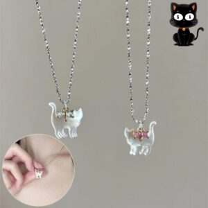 Fashion Jewelry Cute Transparent Cat Rhinestone Pendant Necklace Silver Plated Chain Women Girls Fashion