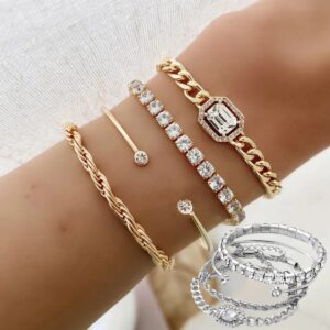 Fashion Jewelry 4 Pcs Crystal Bracelet Set Bohemian Design For Women Vintage Luxury Twisted Cuff Chains