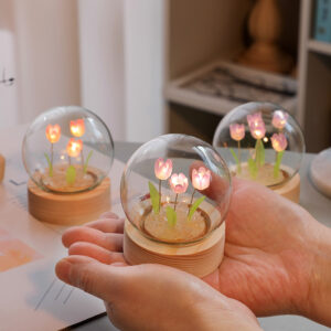 Artificial Tulip Flower Night Light Ornaments Handmade DIY Bedside Lamp LED Night Lamp Bedroom Decor Birthday