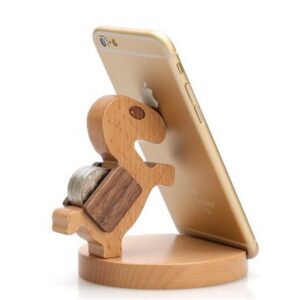 Creative Mobile Phone Toma Back With Coin Beech Wood Lazy Phone Holder Custom Lettering