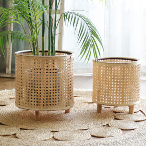 Handmade Woven Flower Pot Bamboo Green Plant Flower Stand Floor Ornaments Decoration