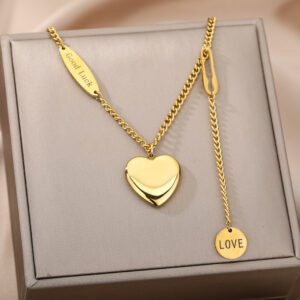 Fashion Jewelry Multilayer Heart Pendant Necklaces For Women Stainless Steel Chain Choker Zircon Moon Star