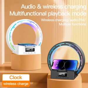 4 In 1 Wireless Bluetooth-compatible Speaker Charging Pad Bedside Lamp With Alarm Clock Wake-Up Light For