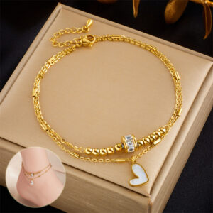 Fashion Jewelry Boho Classic Love Heart Ankle Chain Double Layer Chain Bracelet Anklet Charm Tassel Leg Chain