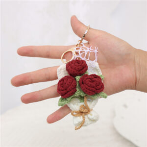 Handmade Crochet Flower Bouquet Rose Keychain Bag Charm