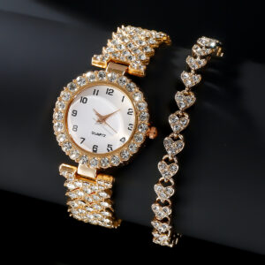 Fashion Jewelry 2pcs Luxury Fashion Women Watch Set Silver Strap Ladies Quartz Wristwatch Alloy Bracelet For
