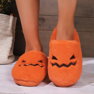 Cute Halloween Pumpkin Slippers Winter Warm Plush Bedroom Floor Home Slippers Casual Slip On Comfortable Cozy