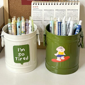 Girl Heart Ins American Retro Minority Iron Small Bucket Student Stationery Makeup Brush Office Desktop